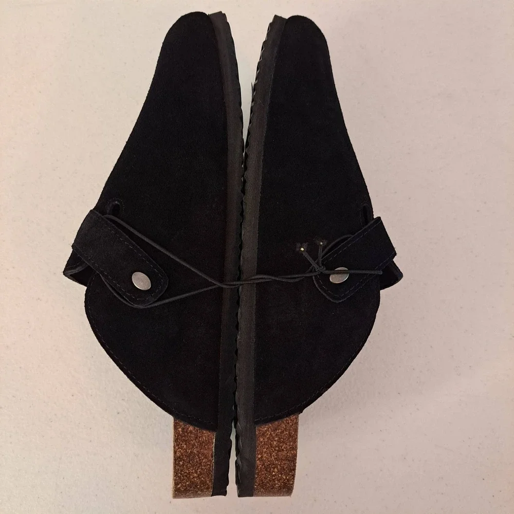 Khombu Damian Mule Mens 9 Black New Suede Cork Insole Buckle Clog 1253-462